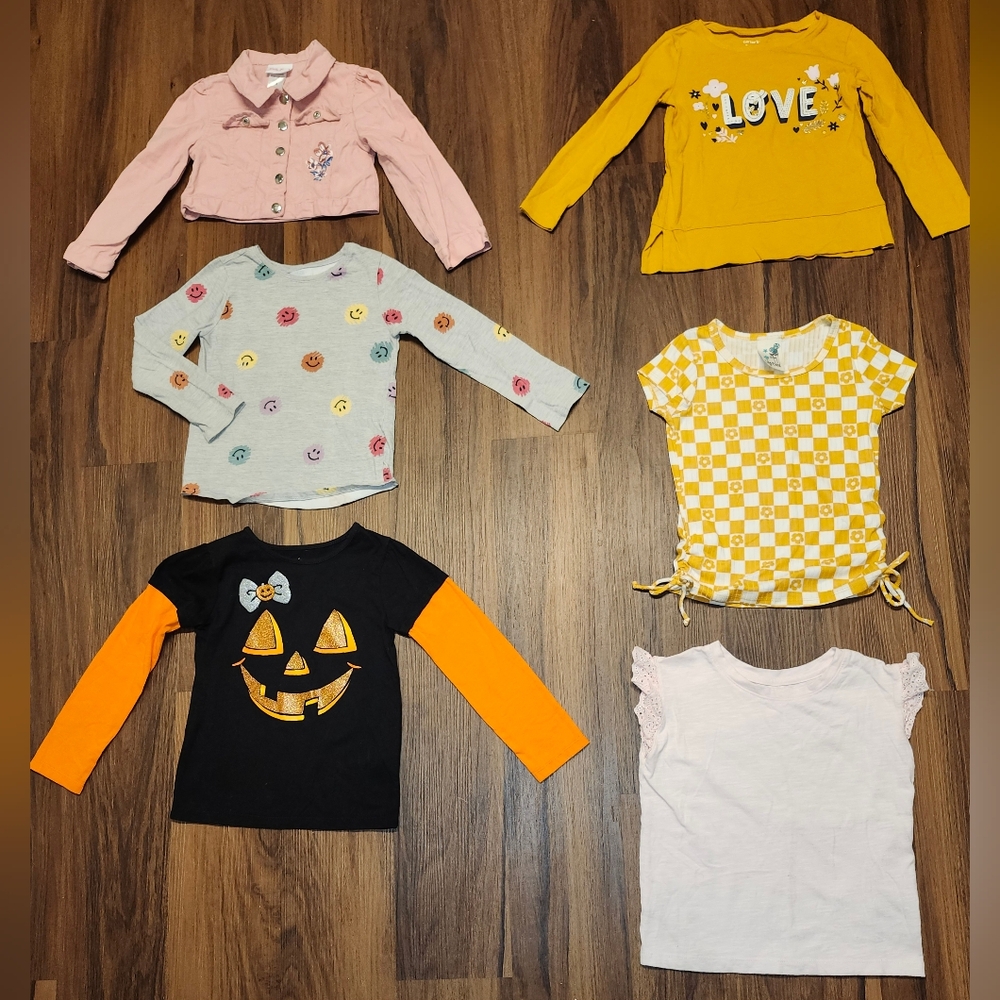 Girls Sz 4-5 (Mostly 5) Lot of 6 Tops and 1 Denim Jacket, NWOT & more